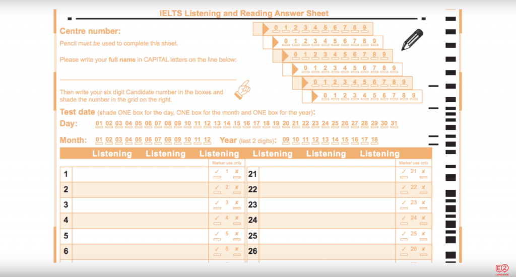 IELTS Listening Answer Sheet